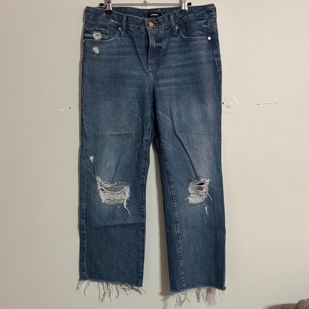 Express Distressed Ankle Jeans in Deep Blue